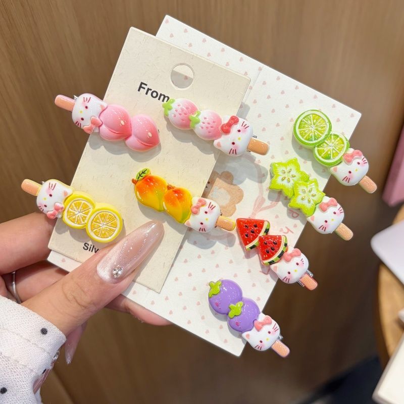 Kawaii Fruit Cat Candied Skewer Hair Clip - Cute Tanghulu Barrette
