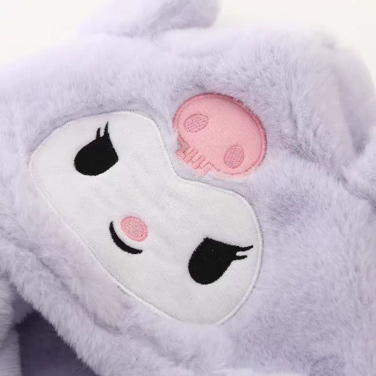 Sanrio Kuromi Kids 2-in-1 Plush Hooded Scarf with Ear Flaps, Cute Fleece-Lined Winter Warm Hat & Neck Warmer