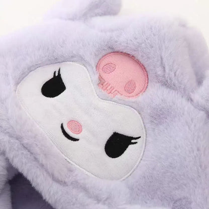 Sanrio Kuromi Kids 2-in-1 Plush Hooded Scarf with Ear Flaps, Cute Fleece-Lined Winter Warm Hat & Neck Warmer