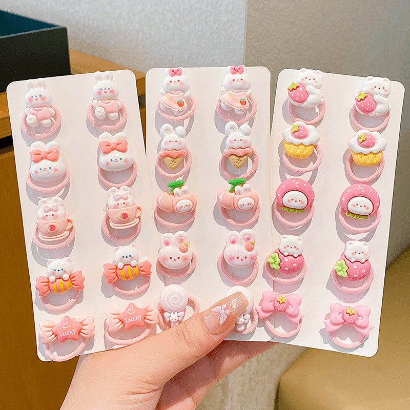 Cute Bunny Resin Hair Ties - No-Damage Elastic Ponytail Holders for Girls & Toddlers
