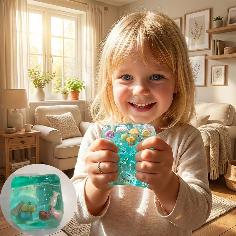 Cute Ocean Ice Cube Squishy – Soft Gel Fidget Toy for Stress Relief & Sensory Play