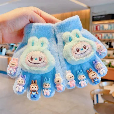 Labubu Fleece-Lined Winter Gloves - Cozy 5-Finger Mittens