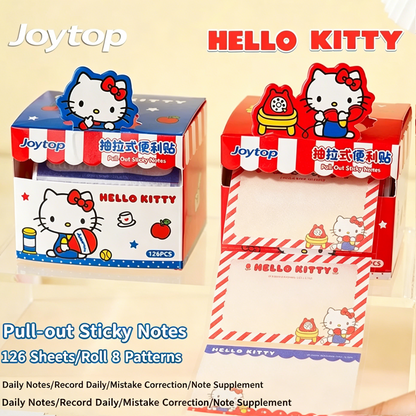 Hello Kitty pull-out sticky notes dispenser box with 126 kawaii memo sheets in red and blue