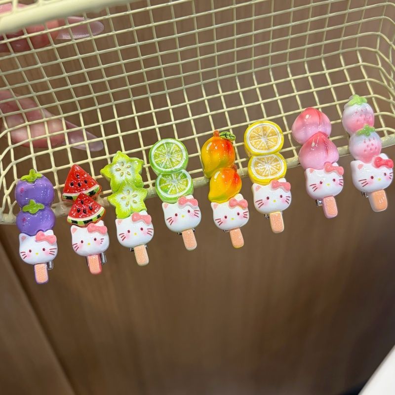 Kawaii Fruit Cat Candied Skewer Hair Clip - Cute Tanghulu Barrette