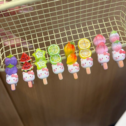 Kawaii Fruit Cat Candied Skewer Hair Clip - Cute Tanghulu Barrette
