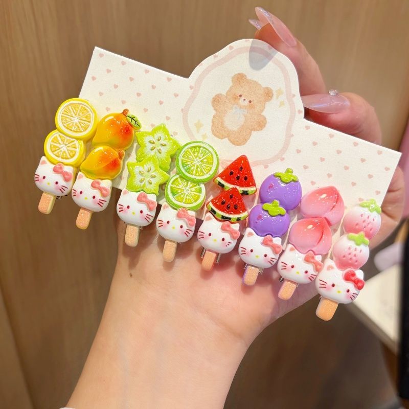 Kawaii Fruit Cat Candied Skewer Hair Clip - Cute Tanghulu Barrette
