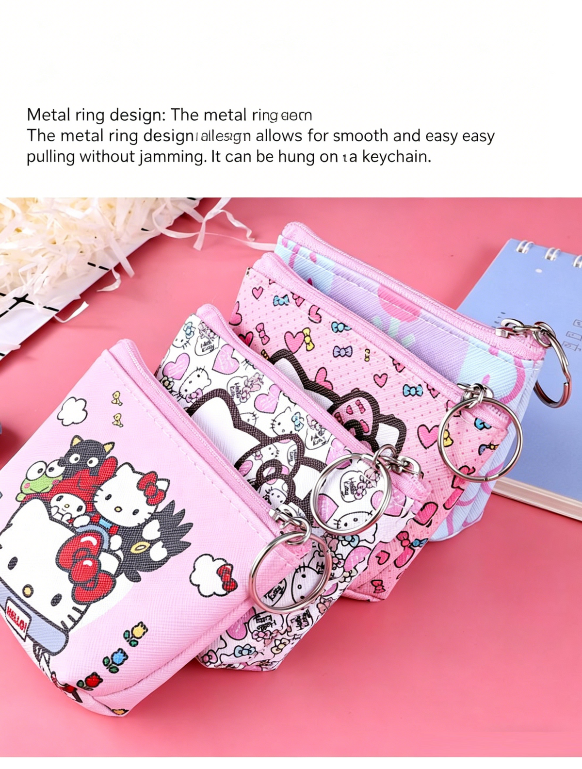 Kawaii Hello Kitty Mini Coin Purse, Cute Aesthetic Pocket Wallet with Keychain for Girls
