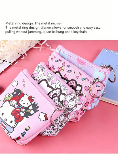 Kawaii Hello Kitty Mini Coin Purse, Cute Aesthetic Pocket Wallet with Keychain for Girls