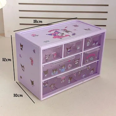 Sanrio Kuromi 6-Grid Storage Box, Large Capacity Desktop Organizer with Drawers, Stationery & Desk Clutter Tidy Box for Dorms & Students