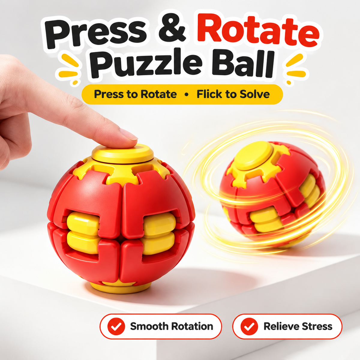 Fidget Stress Ball Puzzle Toy – Squeeze, Connect & Spin Finger Fidget for Office & Travel