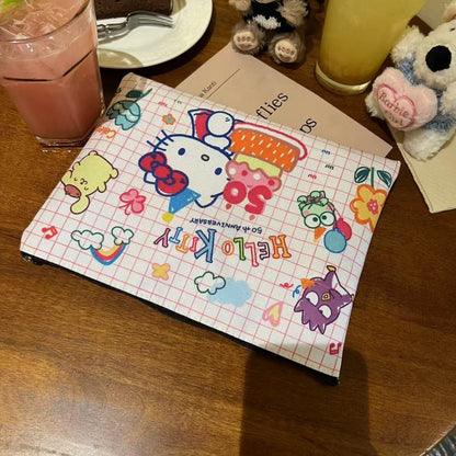 Kawaii Hello Kitty Cake Plaid Cosmetic Bag, Large Travel Makeup Clutch Pouch