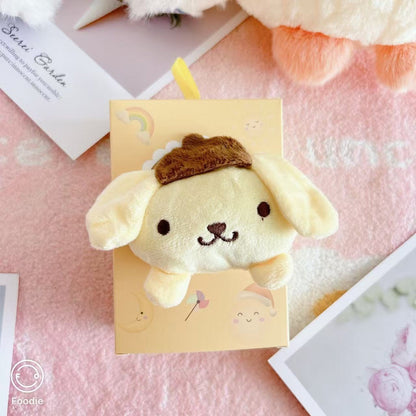 Pompompurin 3D plush cartoon face coral fleece hand towel in pastel yellow gift box packaging