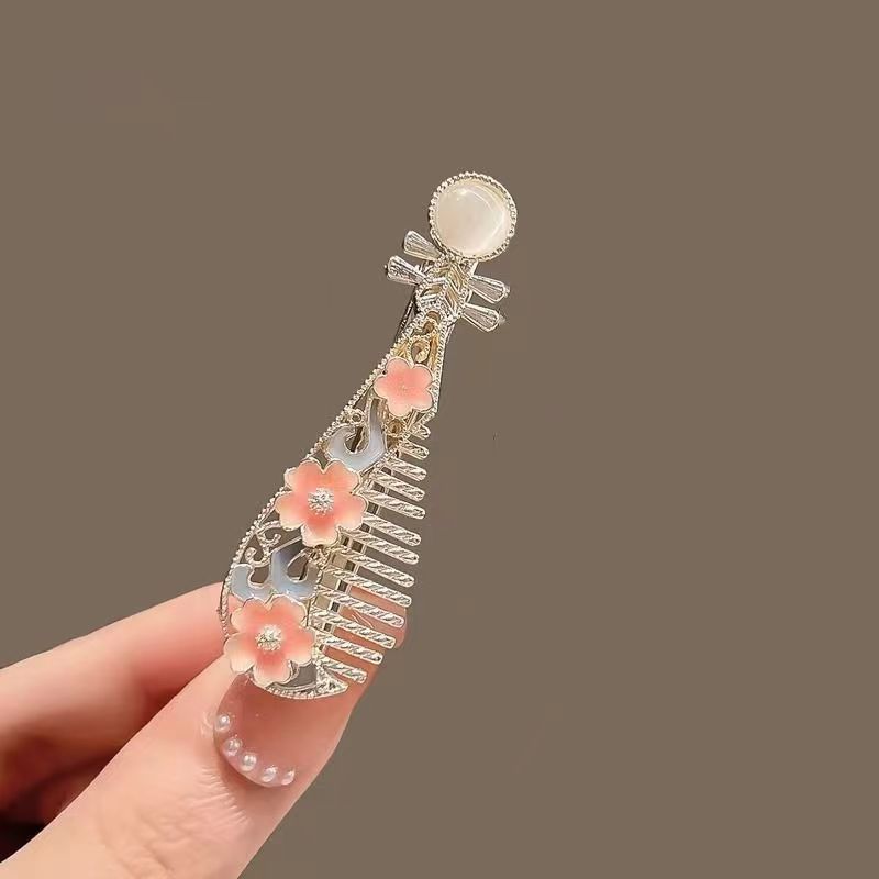 Chinese-Style Rose Pipa Hair Clip - Vintage Hanfu Floral Barrette