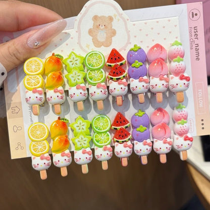 Kawaii Fruit Cat Candied Skewer Hair Clip - Cute Tanghulu Barrette