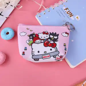 Kawaii Hello Kitty Mini Coin Purse, Cute Aesthetic Pocket Wallet with Keychain for Girls