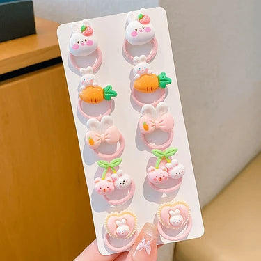 Cute Bunny Resin Hair Ties - No-Damage Elastic Ponytail Holders for Girls & Toddlers