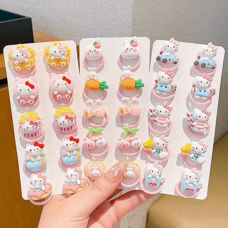 Cute Bunny Resin Hair Ties - No-Damage Elastic Ponytail Holders for Girls & Toddlers
