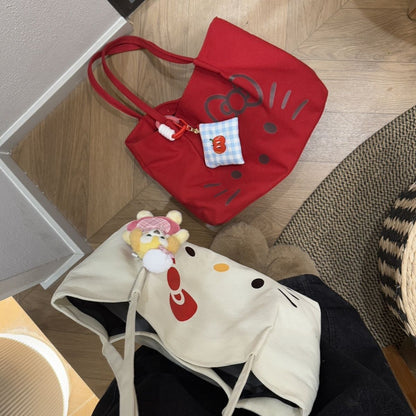 Hello Kitty large capacity canvas tote bag in red for school and daily use