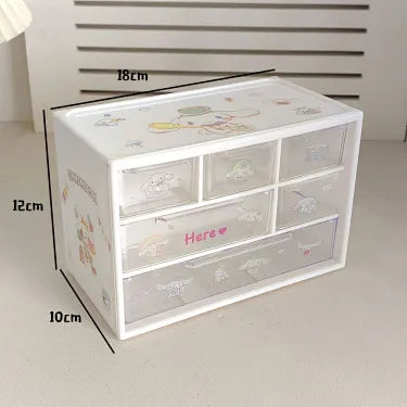 Sanrio Kuromi 6-Grid Storage Box, Large Capacity Desktop Organizer with Drawers, Stationery & Desk Clutter Tidy Box for Dorms & Students