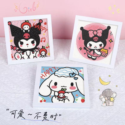 Framed full drill diamond painting kit with a cute cartoon character design