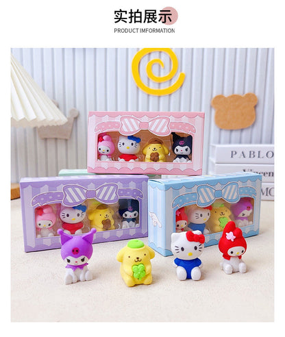 Sanrio Shaped Erasers 4-Piece Boxed Set - Kuromi, Hello Kitty, My Melody & Pompompurin Kawaii Stationery Gift