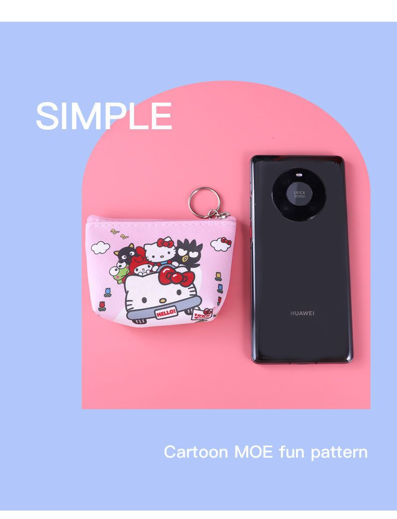 Kawaii Hello Kitty Mini Coin Purse, Cute Aesthetic Pocket Wallet with Keychain for Girls