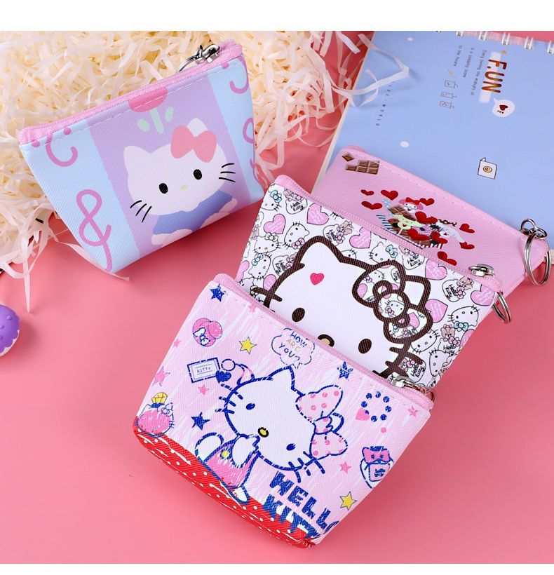 Kawaii Hello Kitty Mini Coin Purse, Cute Aesthetic Pocket Wallet with Keychain for Girls