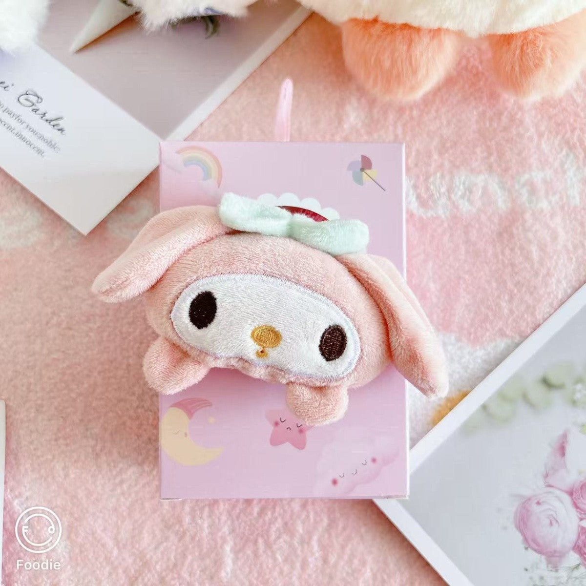 My Melody 3D plush cartoon face soft hand towel in pastel pink gift box packaging
