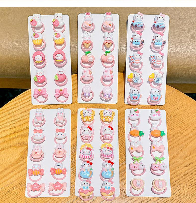 Cute Bunny Resin Hair Ties - No-Damage Elastic Ponytail Holders for Girls & Toddlers