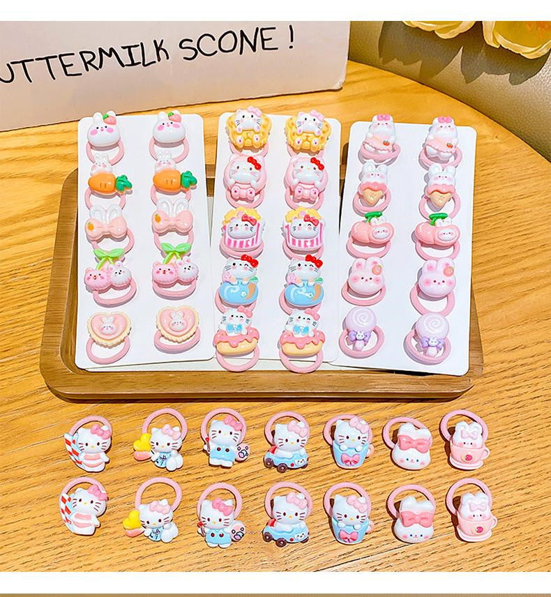Cute Bunny Resin Hair Ties - No-Damage Elastic Ponytail Holders for Girls & Toddlers