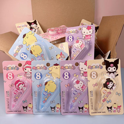 Boxed Sanrio mini correction tape with random Kuromi and Hello Kitty characters