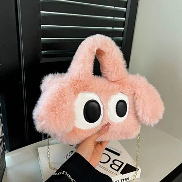 Cute fuzzy big-eyed plush puppy shoulder and crossbody bag