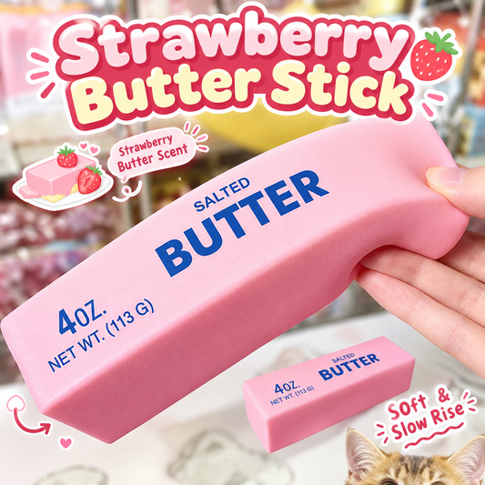Strawberry Butter Stick Squishy Toy – Cute Kawaii Slow Rising Sensory Fidget Toy for Stress Relief