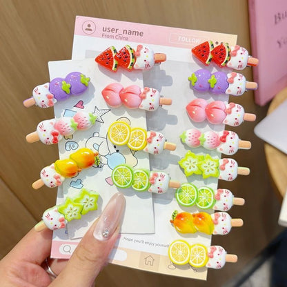 Kawaii Fruit Cat Candied Skewer Hair Clip - Cute Tanghulu Barrette