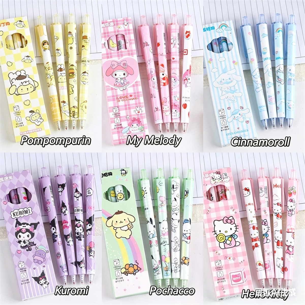Sanrio Retractable Gel Pen Set - 0.5mm Black Ink Stationery