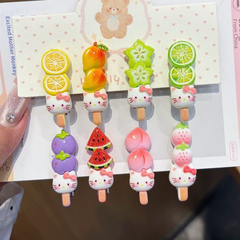 Kawaii Fruit Cat Candied Skewer Hair Clip - Cute Tanghulu Barrette