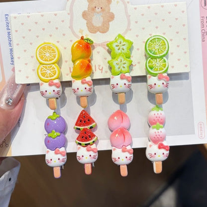 Kawaii Fruit Cat Candied Skewer Hair Clip - Cute Tanghulu Barrette