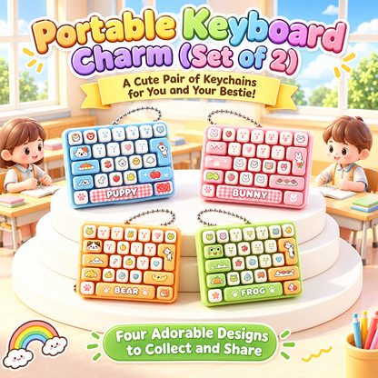 Animal Diary 26-Key Fidget Keyboard Keychain – Cute Stress Relief Toy, Bag Charm & Gift for Kids