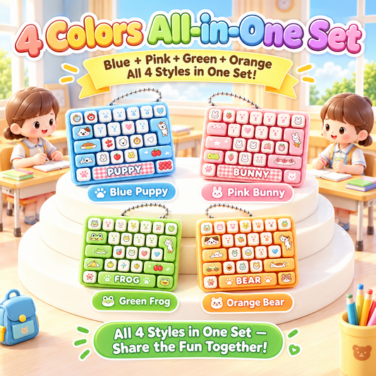 Animal Diary 26-Key Fidget Keyboard Keychain – Cute Stress Relief Toy, Bag Charm & Gift for Kids