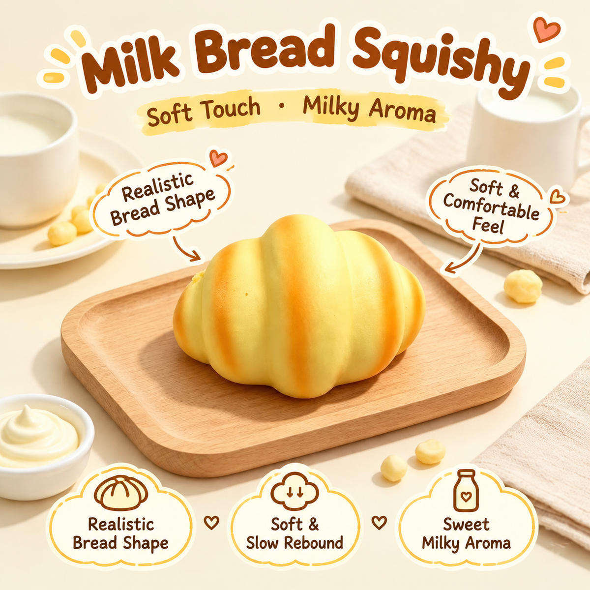 Mini Bread Squishy Toy – Realistic Slow-Rising Food Fidget for Stress Relief