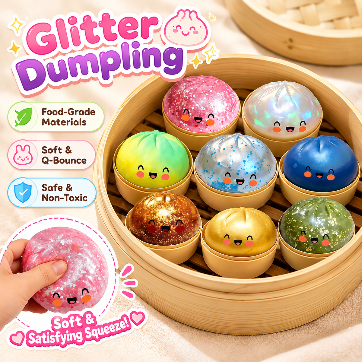 Cute Crystal Bun Squishy – Soft Squeeze Fidget Toy for Stress Relief