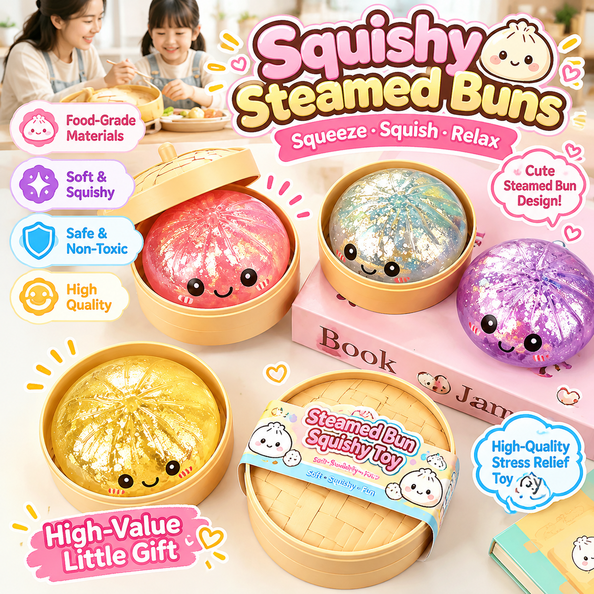 Cute Crystal Bun Squishy – Soft Squeeze Fidget Toy for Stress Relief