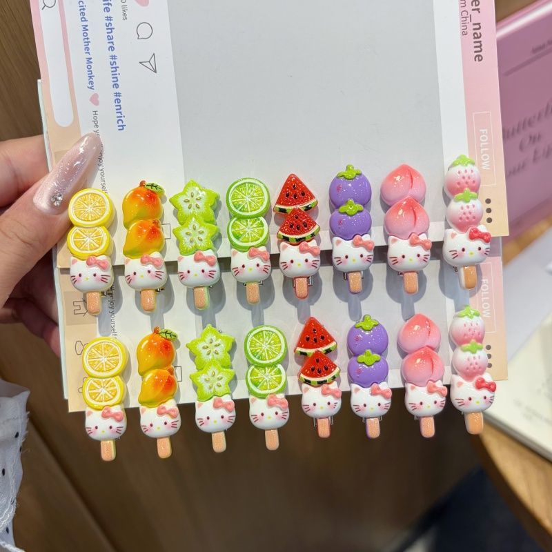 Kawaii Fruit Cat Candied Skewer Hair Clip - Cute Tanghulu Barrette