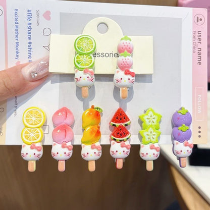 Kawaii Fruit Cat Candied Skewer Hair Clip - Cute Tanghulu Barrette
