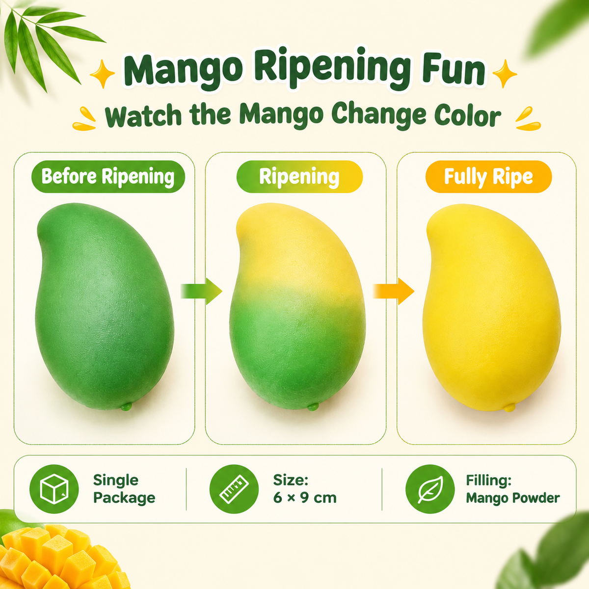 Color Changing Mango Squishy Toy | Kawaii Fruit Gift