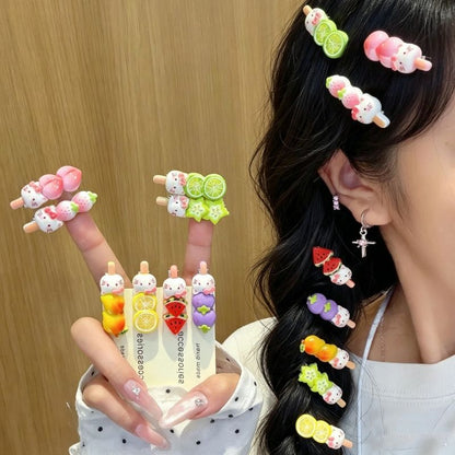 Kawaii Fruit Cat Candied Skewer Hair Clip - Cute Tanghulu Barrette