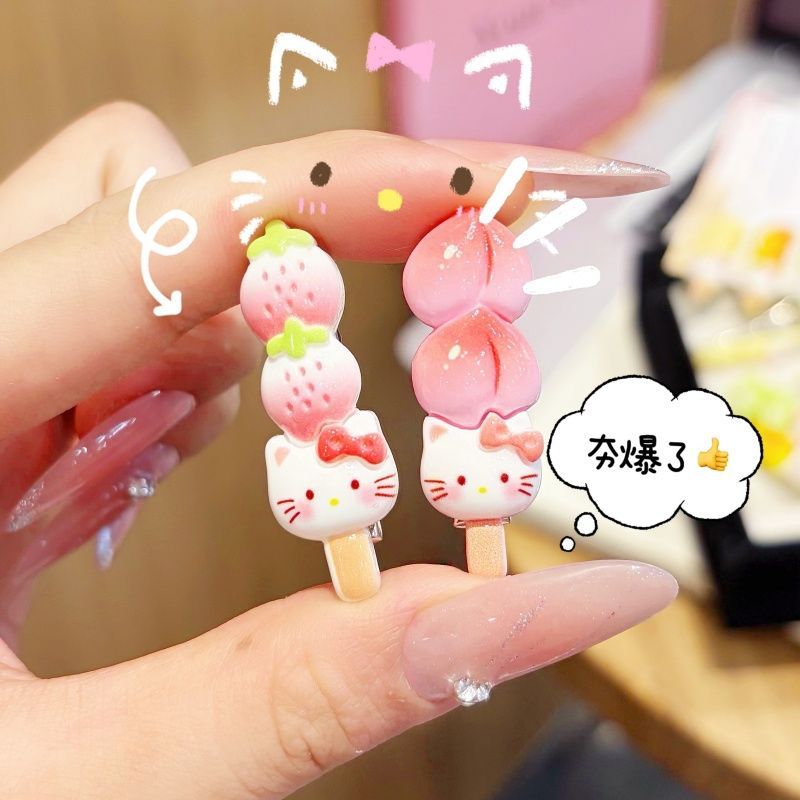Kawaii Fruit Cat Candied Skewer Hair Clip - Cute Tanghulu Barrette