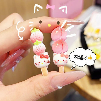 Kawaii Fruit Cat Candied Skewer Hair Clip - Cute Tanghulu Barrette