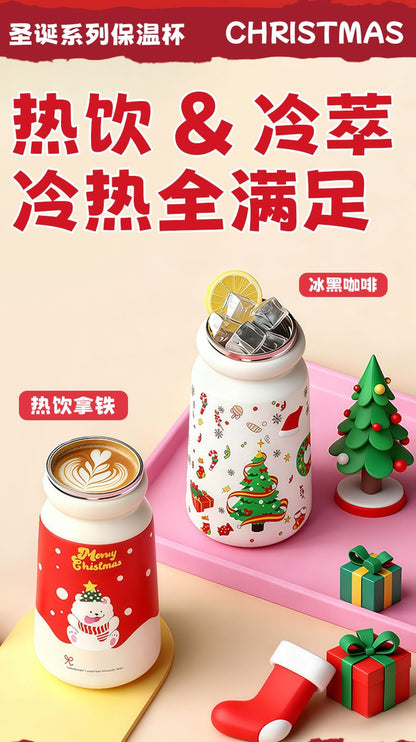 Cute Christmas Apple Insulated Water Bottle with Straw, Kawaii 316 Stainless Steel Portable Thermal Tumbler for Girls
