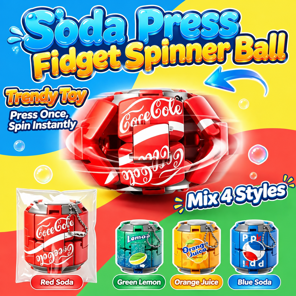 Kawaii Soda Fidget Spinner Ball | Sensory Desk Toy